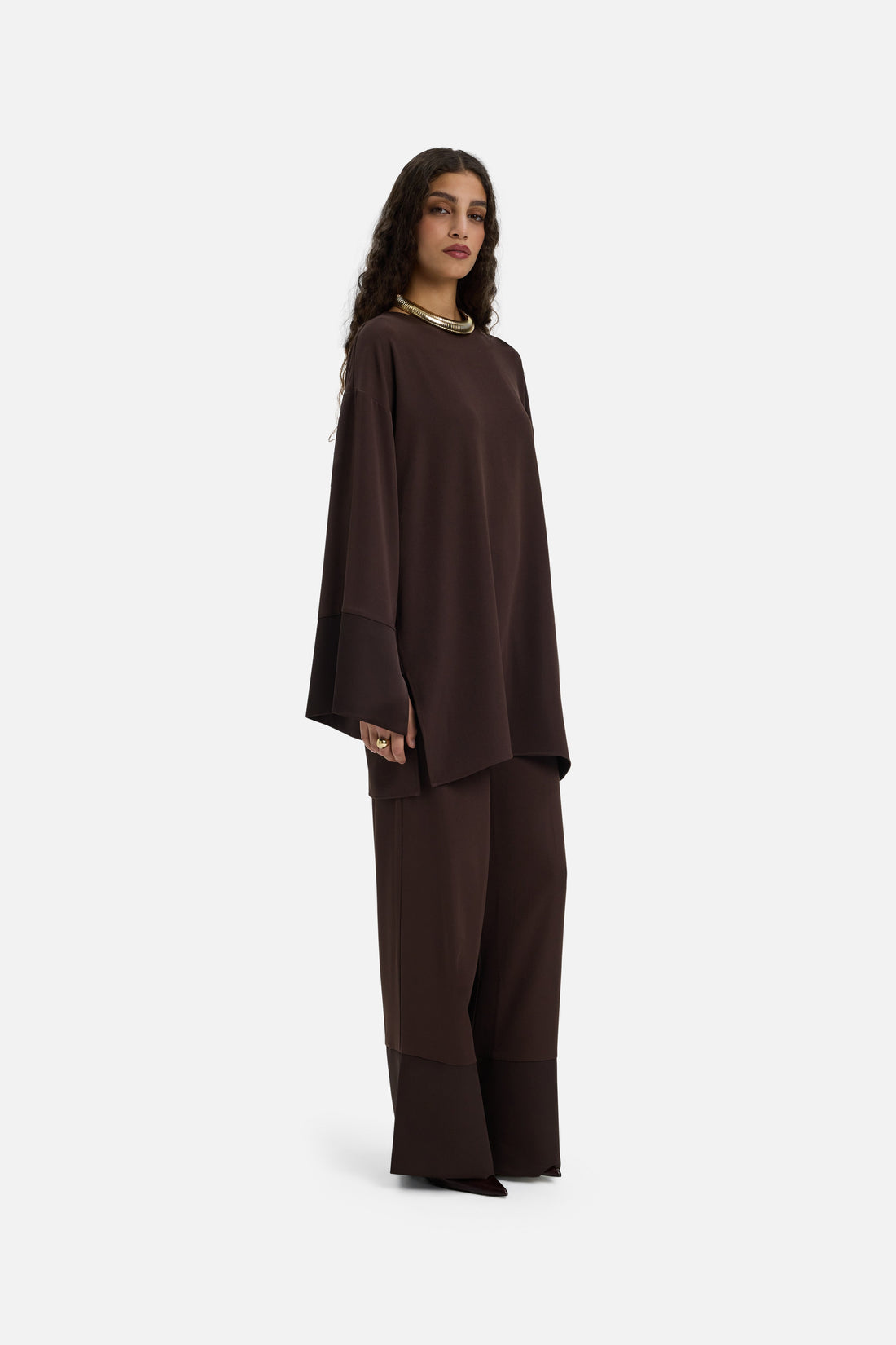 Satin Trim Pantalon | Dark Brown